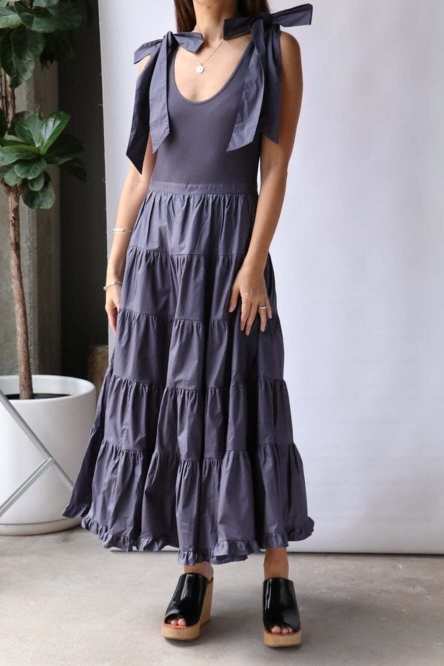 Ulla Johnson Hope Poplin Cotton Tiered Midi Dress in Periscope Purple Gray MED